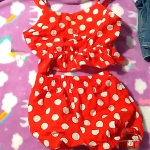 Red and white polka dot two piece set size 18-24 months
